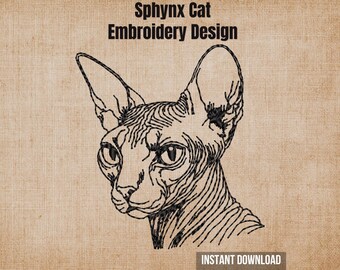 Sphynx Cat Face Embroidery Design 4x4 | Sketch Blackwork File pes dst jef vp3 hus exp instant download