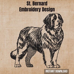 St Bernard Full Body Sketch Machine Embroidery Design 4x4 Hoop Size | Outline Blackwork Dog File digital pes dst jef vp3 hus exp