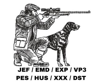 Man and Dog Outline - German Shorthaired Pointer, Hunting Rifle, outdoor nature, DIY gift, fun project, trendy design, camping adventure