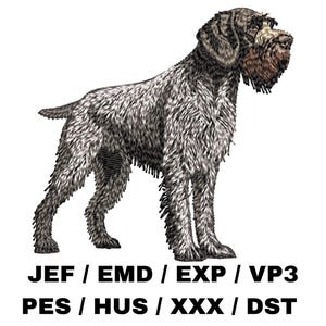 Könnte beinhalten: Eine Schwarzweißillustration eines Deutsch Drahthaar Hundes, der auf einem weißen Hintergrund steht.