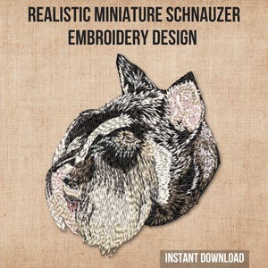 Realistic Miniature Schnauzer Dog Machine Embroidery Design 4x4 Hoop | Pet Portrait Digital File PES DST JEF VP3