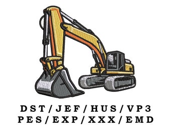 Excavator embroidery design - Construction vehicle, embroidery digitizing, industrial embroidery, heavy machinery, trendy, kids favorite