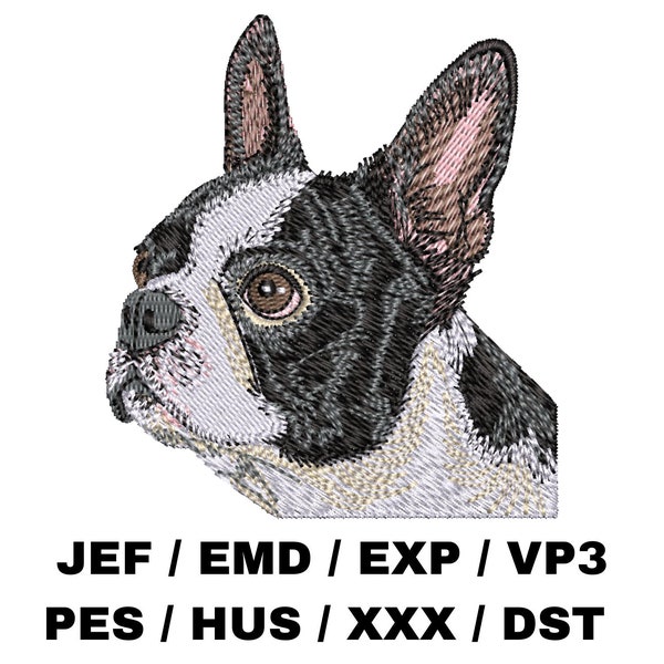 Boston Terrier embroidery file Dog Art Realistic Dog, American Gentleman, Pet Crafts, PES VP3 DST HUS and more