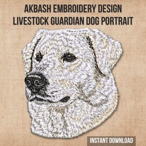 Diseño de bordado Akbash realista / Retrato de perro guardián de ganado blanco / Patrón de bordado a máquina / Descarga instantánea