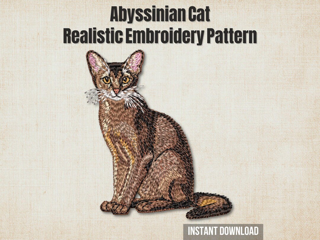 Abyssinian cat embroidery design | realistic cat machine embroidery ...