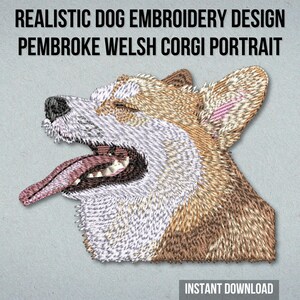 Realistic Corgi Embroidery Design | Pembroke Welsh Corgi Dog Portrait Machine Embroidery Pattern | Instant Download