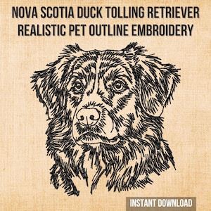 Nova Scotia Duck Tolling Retriever Embroidery Design | Realistic Dog Line Art Machine Embroidery Pattern | Pet Portrait Instant Download