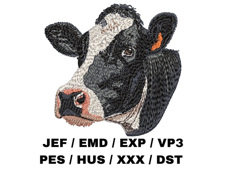Realistic Holstein Friesian Cow Embroidery Design | Farm Animal Head ...