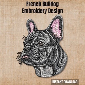 Realistic French Bulldog Face Machine Embroidery Design 4x4 Hoop Size | Dog Pet Portrait File digital pes dst jef vp3 hus exp