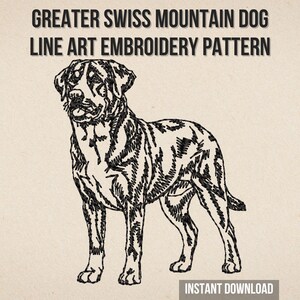 Diseño de bordado de perro de montaña suizo mayor / Patrón de bordado a máquina de arte lineal suizo / Contorno de perro de trabajo Descarga instantánea