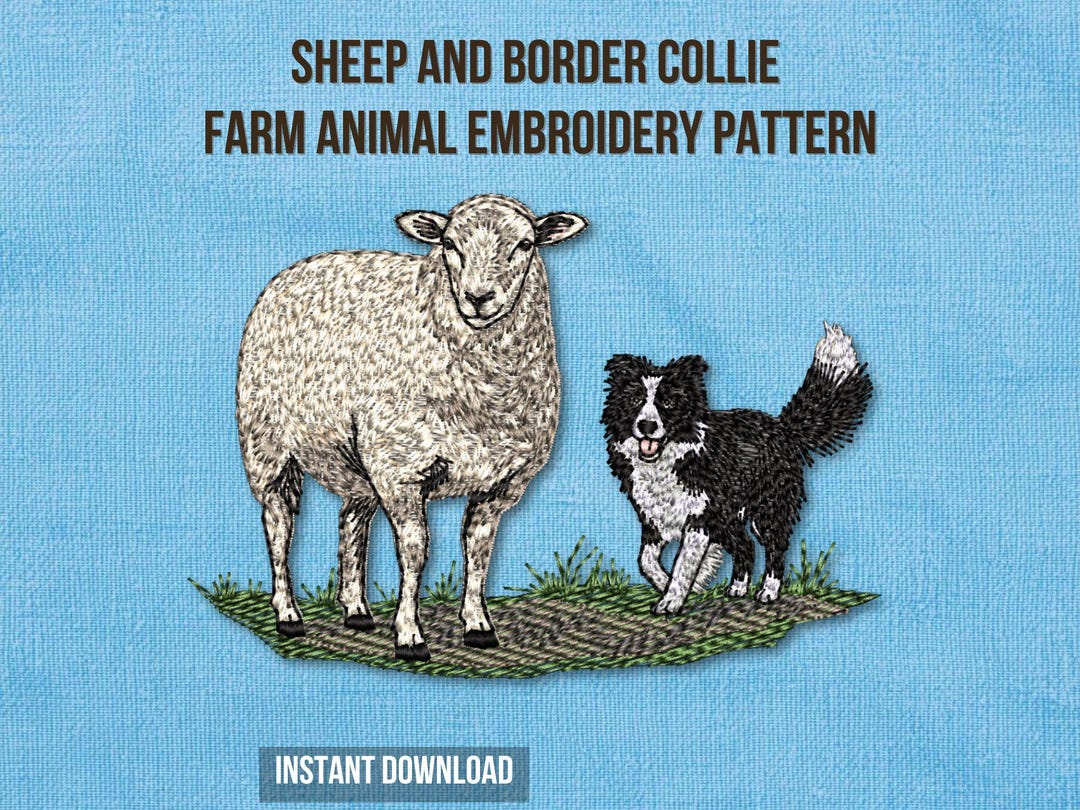 Border Collie Herding Sheep Embroidery Design | Farm Animal Dog Machine ...