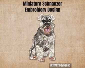 Miniature Schnauzer Dog Machine Embroidery Design 4x4 5x7 Hoop | Realistic Pet Portrait Digital Download PES DST JEF