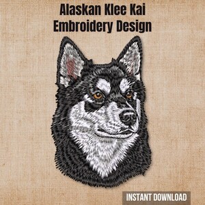 Realistisch Alaskan Klee Kai gezicht machineborduurontwerp 4x4 borduurringformaat | Hondenportretbestand digital pes dst jef vp3 hus exp