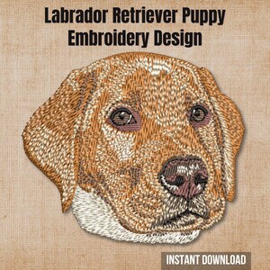 Desenho realista de filhote de labrador vermelho com raposa para bordado à máquina, bastidor 4x4 ou 5x7 | Arquivo digital para retrato de labrador vermelho em formatos PES, DST e JEF