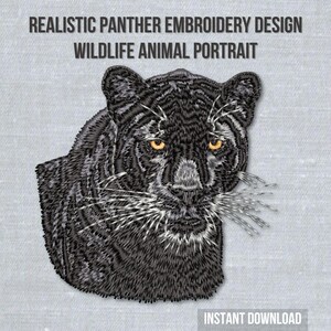Disegno realistico di pantera per ricamo a macchina su telaio 4x4 / Ritratto di pantera nera, grande felino, download digitale PES DST JEF