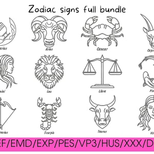 All-in-one Zodiac signs embroidery pattern - Full set bundle, astrology embroidery, trendy embroidery designs, popular designs,
