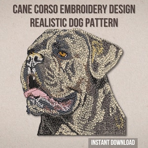 Realistyczny wzór haftu Cane Corso | Wzór haftu maszynowego portretu psa stróżującego | Natychmiastowe pobranie