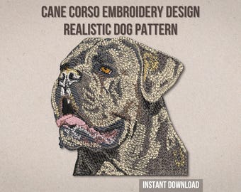 Realistisk broderidesign för Cane Corso | Maskinbroderimönster för vakthundporträtt av husdjur | Direkt nedladdning