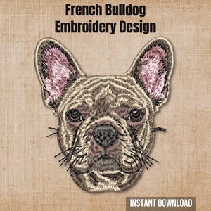 Realistic French Bulldog Face Machine Embroidery Design 4x4 Hoop Size | Dog Pet Portrait File digital pes dst jef vp3 hus exp