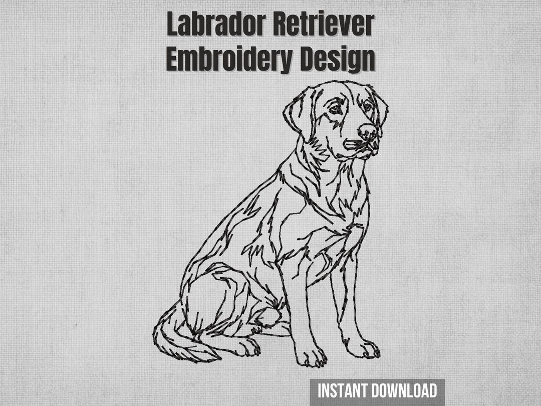 Labrador Dog Sitting Outline Embroidery Design | Line Art Pet Portrait ...