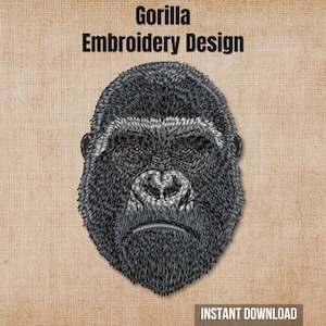 Realistic Gorilla Machine Embroidery Design for 4x4 Hoop Size | Silverback Primate Portrait Wildlife File digital pes dst jef vp3 hus exp