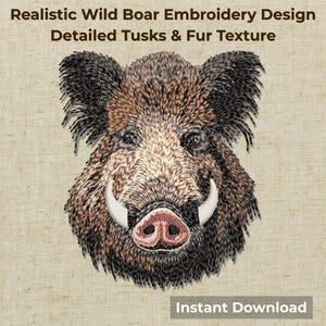 Motif de broderie visage de sanglier - animal de chasse de la faune, fichier de point machine pour patchs et vêtements