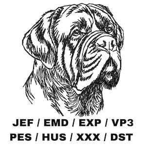 May include: Black and white line art illustration of a dog's head. The dog has a large, wrinkled face and floppy ears. The illustration is in a simple, minimalist style.