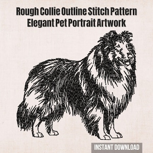Rough Collie Outline Stitch Pattern | Elegant Dog Artwork | Fluffy Pet Portrait | Instant Digital Download