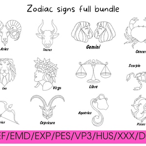 Wzór haftu zodiaku - Pełny zestaw, haft astrologiczny, modne wzory haftu, popularne wzory, 12 znaków zodiaku