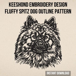Keeshond Line Embroidery Design | Fluffy Spitz Dog Outline Machine Embroidery Pattern | Minimalist Pet Portrait Instant Download