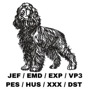 Könnte beinhalten: Schwarz-weiß-Linienzeichnung eines Cocker Spaniel Hundes.