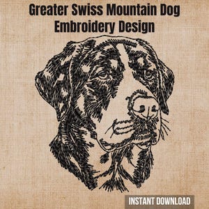 Stickdatei „Schweizer Sennenhund-Gesichtsskizze“ (4x4-Stickrahmen) | Umriss-Blackwork-Datei (digital, pes, dst, jef, vp3, hus)