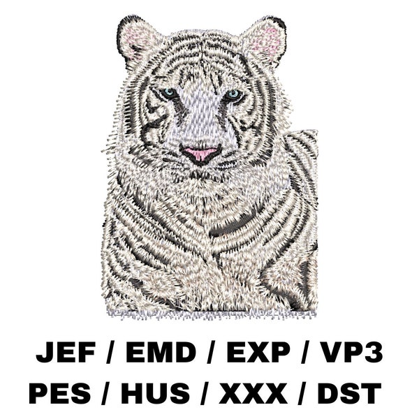 White Bengal Tiger - Wildlife Creature, Majestic Beast, Animal Crafts, Realistic Portrait, Fun Embroidery Projects, Accessories Decor
