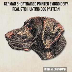Diseño de bordado de pointer alemán de pelo corto / Patrón de bordado a máquina de perro de caza / Retrato realista de mascota, descarga instantánea