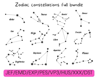 Motif de broderie constellation du zodiaque - Lot complet, broderie astrologie, motifs de broderie tendance, motifs populaires, 12 zodiaques
