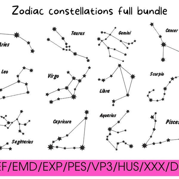 Zodiac Constellation embroidery pattern - Full set bundle, astrology embroidery, trendy embroidery designs, popular designs, 12 zodiacs