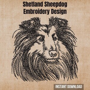Disegno per ricamo a macchina della testa di Shetland Sheepdog, formato telaio 4x4 / Sheltie Outline Blackwork File digital pes dst jef vp3 hus exp