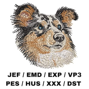 Shetland Sheepdog embroidery file, Blue Merle, Dog Lovers, Realistic Dog, Sheltie design, Majestic, Blue Eyes, Collie, Herding, Easy Project