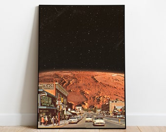 Mars City,Vintage art, Surrealism, Retro Art, Sci-Fi, Cosmic Collage, Cosmic Art, Space Art, Art Print.