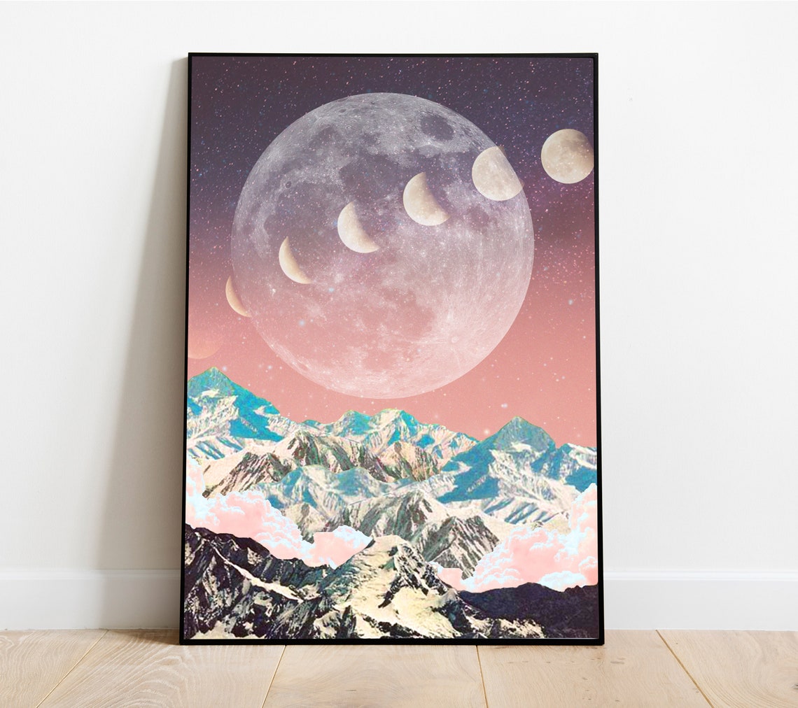 Moon Landscape Print Art Collage Art Surrealism Magic Etsy