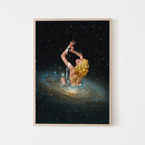 Star Bath, Vintage Collage art, Surrealism, Retro Art, Sci-Fi fi, Cosmic Collage