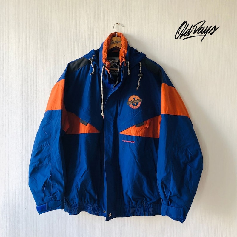 Tenson 80s Vintage Windbreaker SKI mountain Jacket coat Purple neon orange FRANCE rain Jacket 90s Size men L