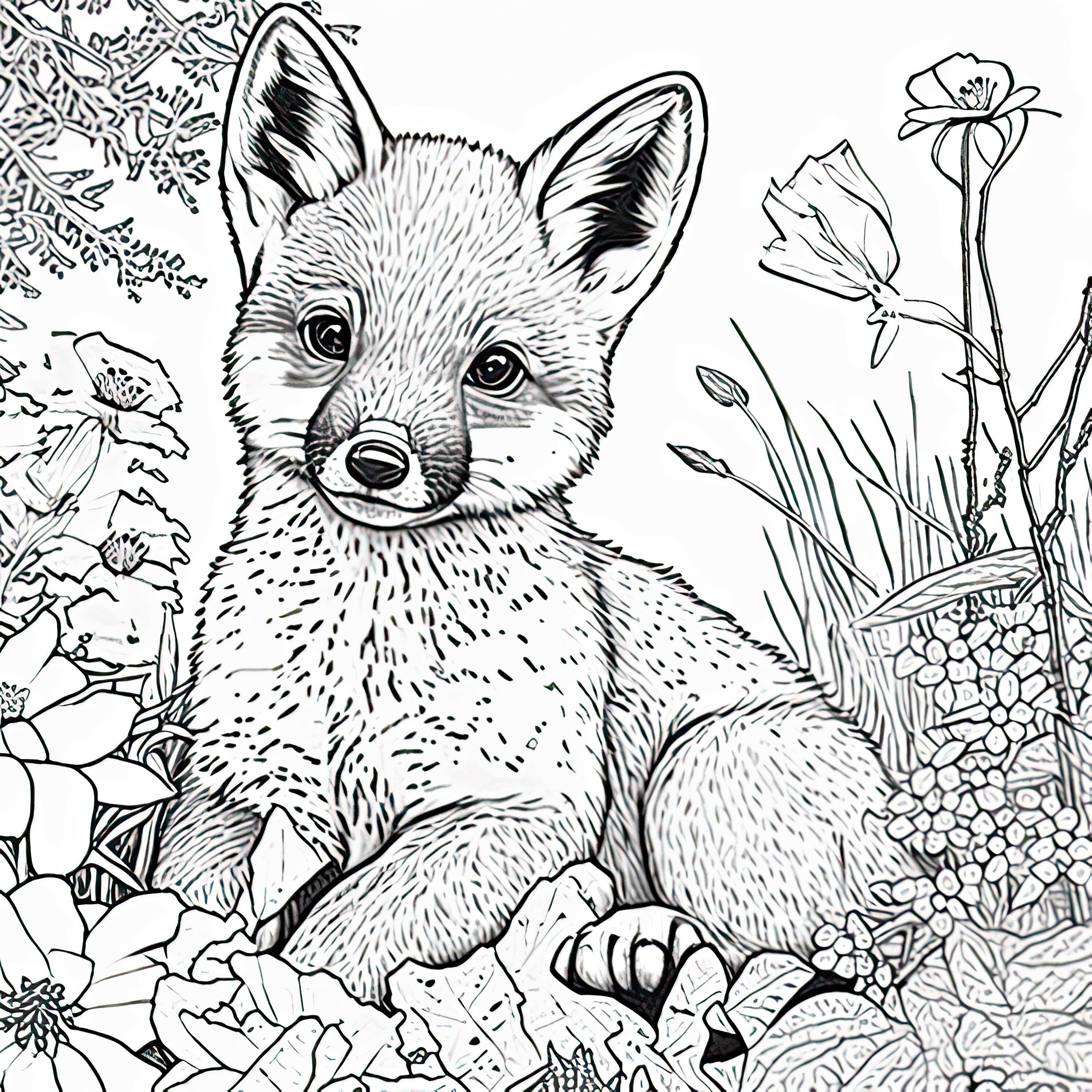 Printable Coloring Pages Baby Fox Coloring Page For Kids Etsy