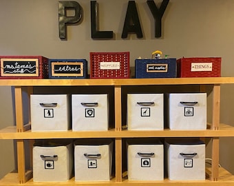Toy Iron On Labels -  You supply the bins, Get what you need! Labels are 3 inch by 3 inch each.