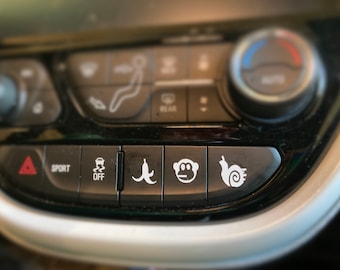 Funny Car Button Decals: 25 White Accessory Stickers
