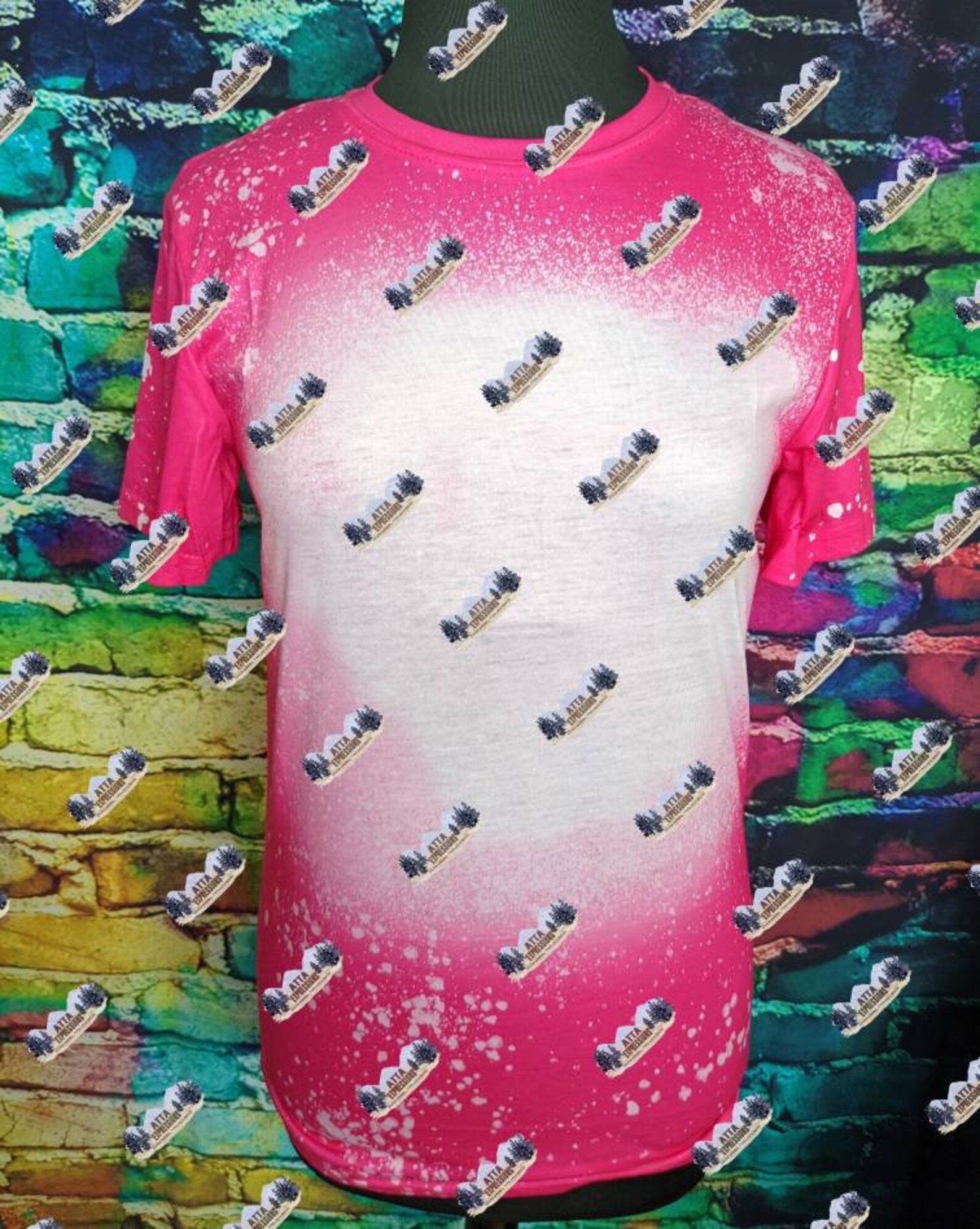 Hot Pink Faux Sublimation Bleached Mock Up Bleached Shirt Mockup