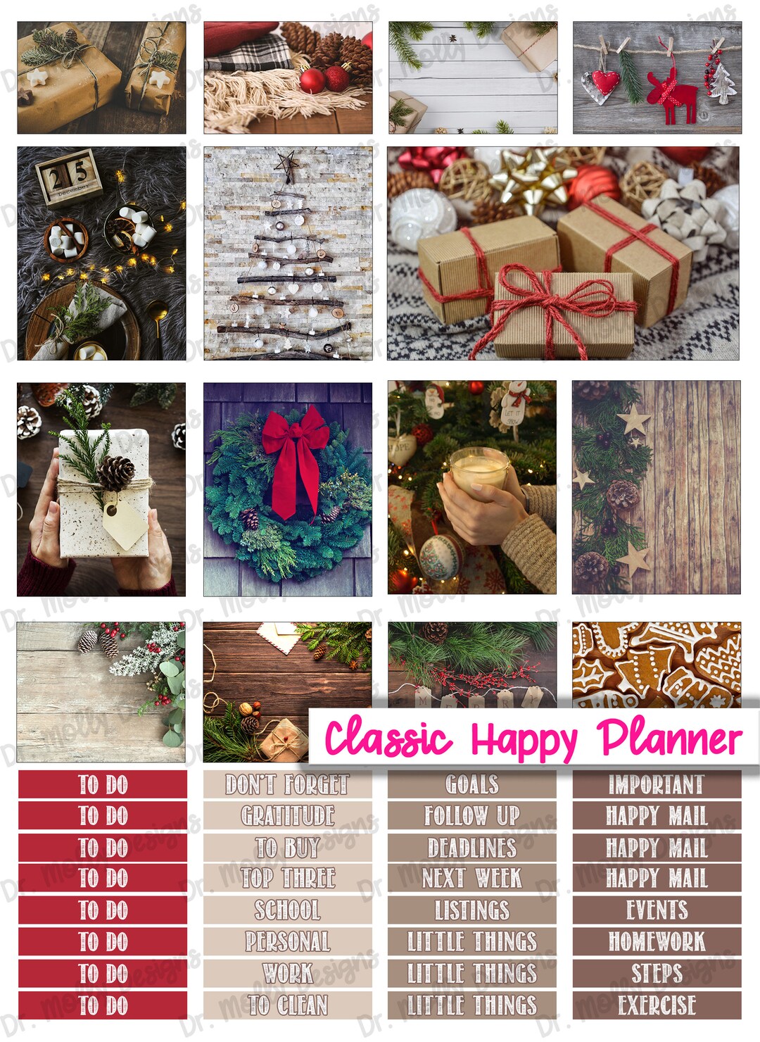 Rustic Christmas | Printable Weekly Planner Stickers | Printable Happy ...