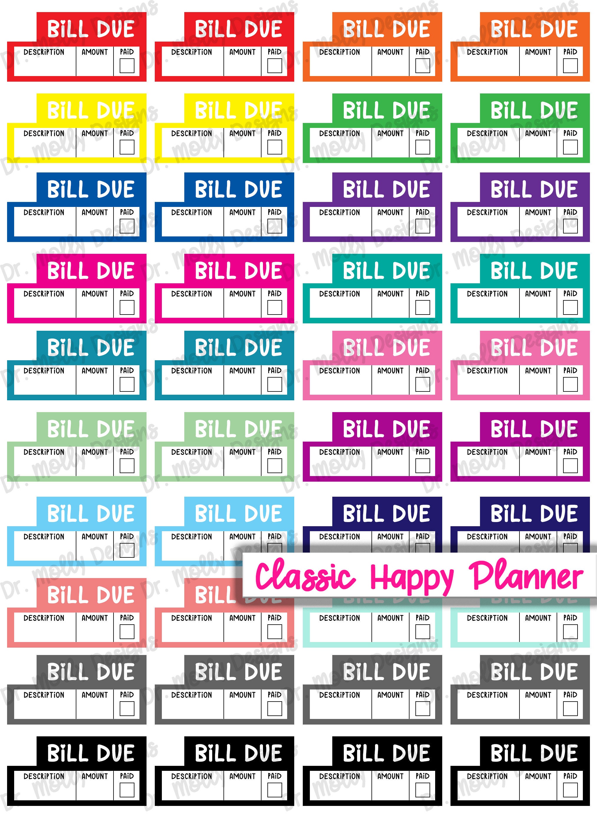 Full Half Monthly HP Bill Tracker Stickers Classic Happy | Etsy