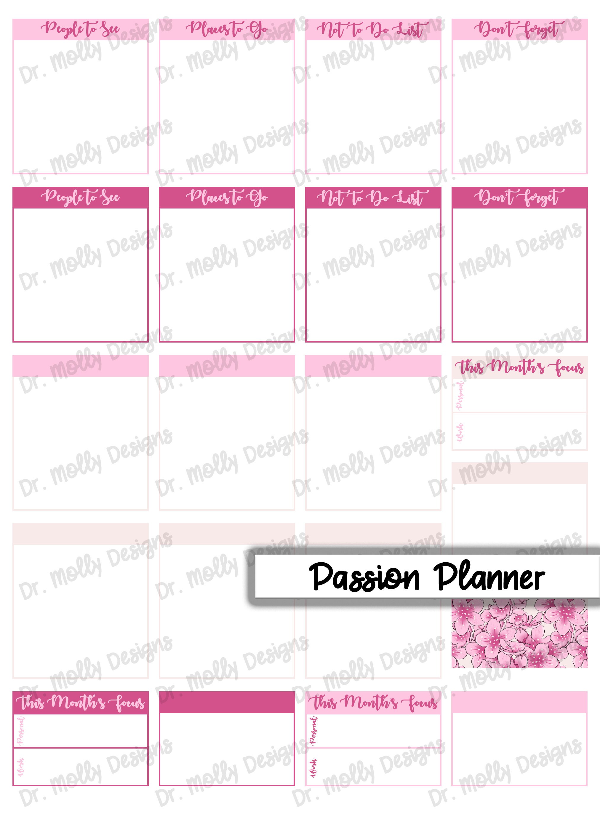 Cherry Blossom | MONTHLY Passion Planner | Printable Planner Stickers ...