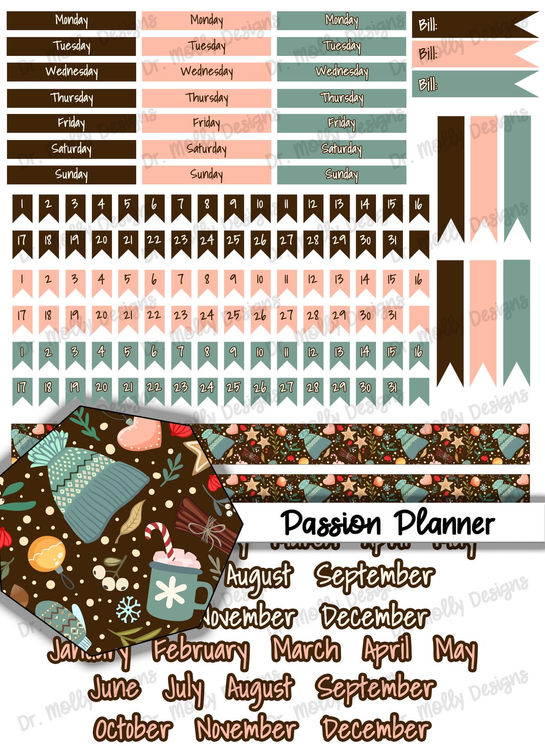 Cozy Winter | MONTHLY Passion Planner | Printable Planner Stickers ...